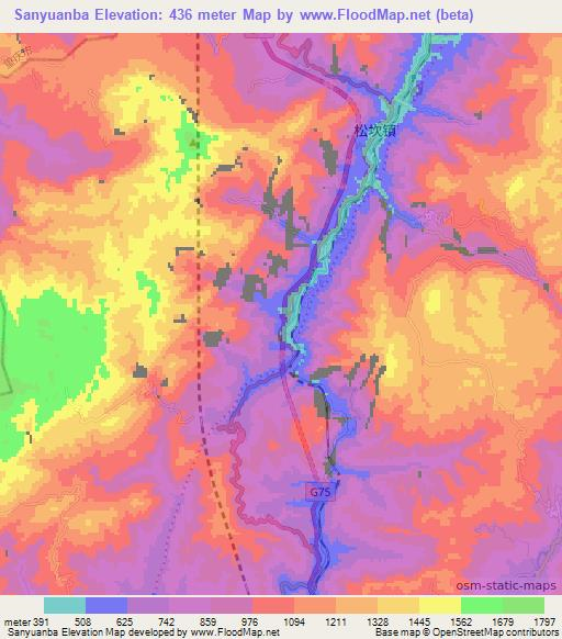Sanyuanba,China Elevation Map