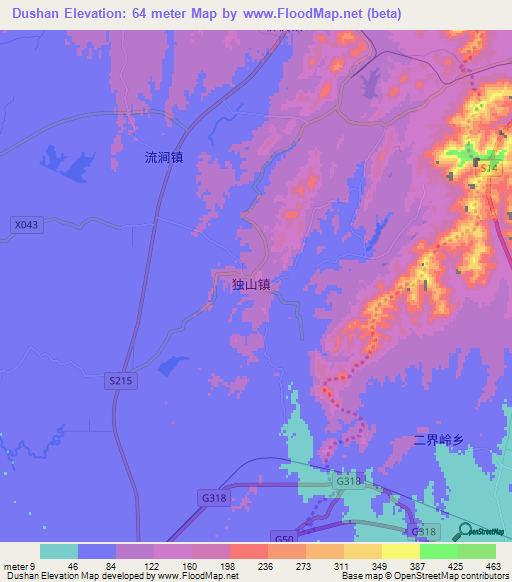 Dushan,China Elevation Map