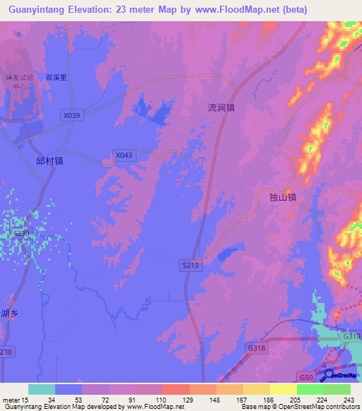 Guanyintang,China Elevation Map