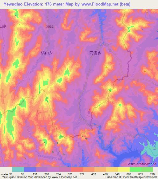 Yewuqiao,China Elevation Map