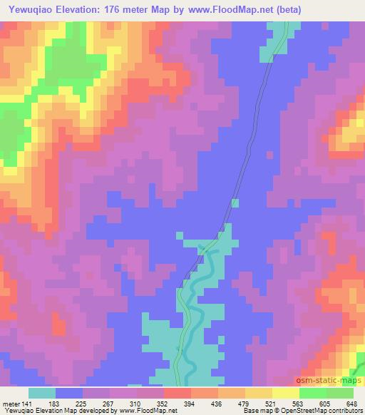 Yewuqiao,China Elevation Map