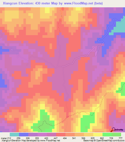 Xiangcun,China Elevation Map