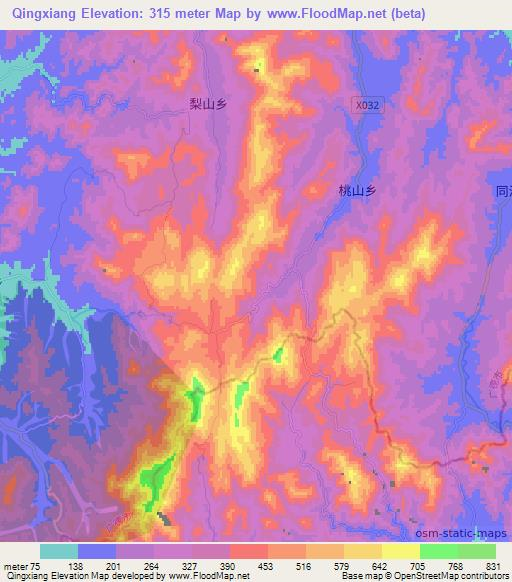 Qingxiang,China Elevation Map