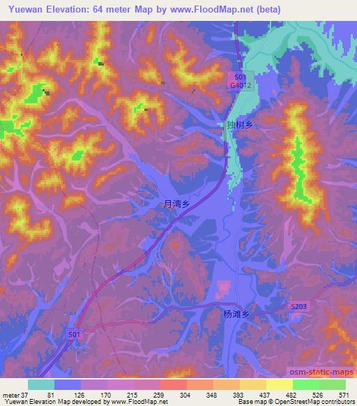 Yuewan,China Elevation Map
