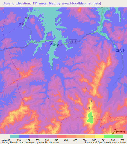 Jiufang,China Elevation Map