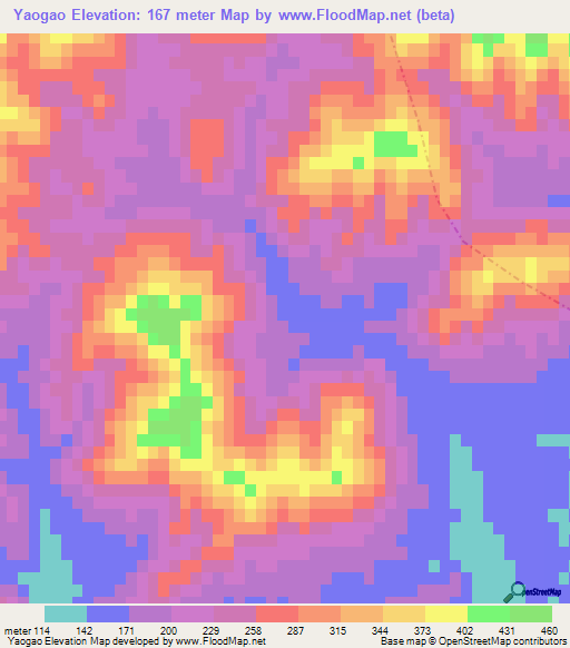 Yaogao,China Elevation Map