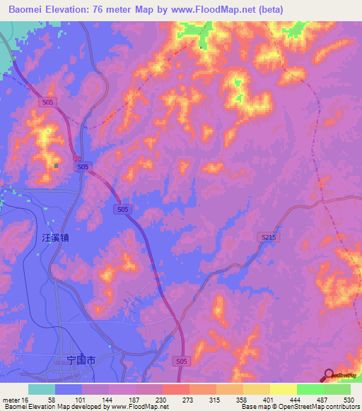 Baomei,China Elevation Map