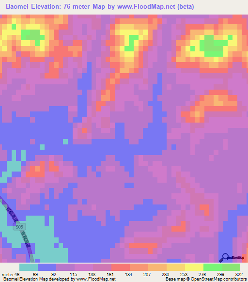 Baomei,China Elevation Map