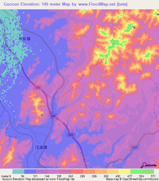 Guocun,China Elevation Map