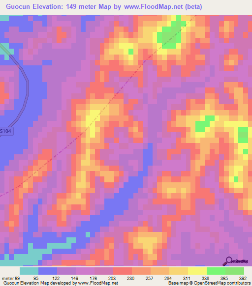 Guocun,China Elevation Map
