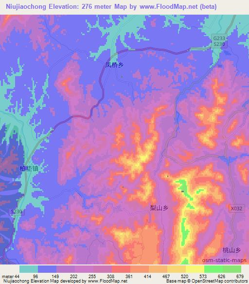 Niujiaochong,China Elevation Map