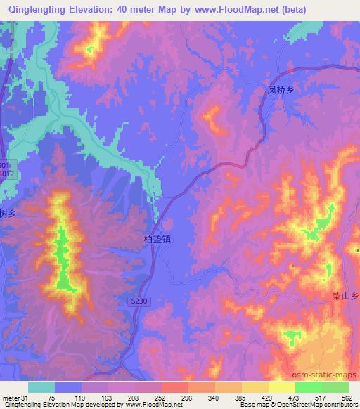 Qingfengling,China Elevation Map