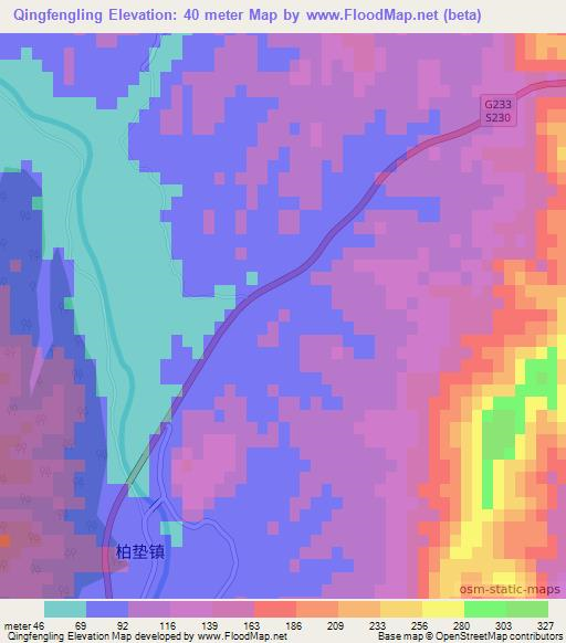 Qingfengling,China Elevation Map