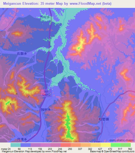 Meigancun,China Elevation Map