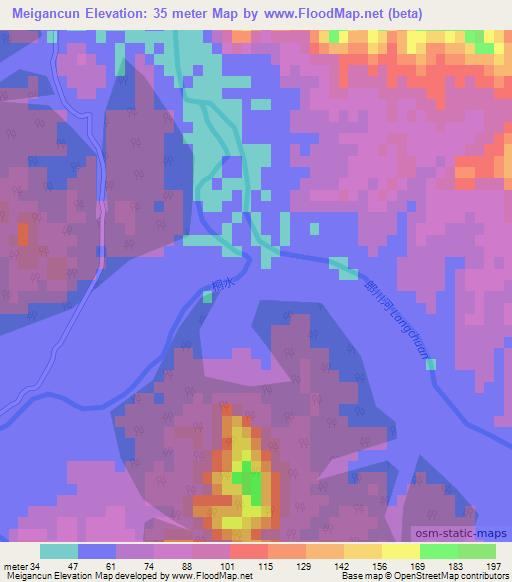 Meigancun,China Elevation Map