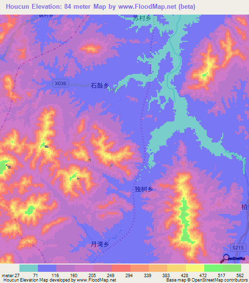 Houcun,China Elevation Map