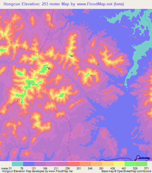 Hongcun,China Elevation Map