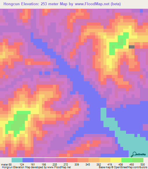 Hongcun,China Elevation Map