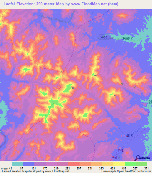 Laofei,China Elevation Map