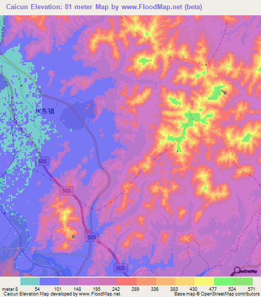 Caicun,China Elevation Map