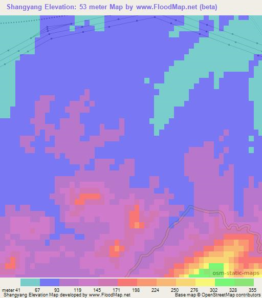 Shangyang,China Elevation Map