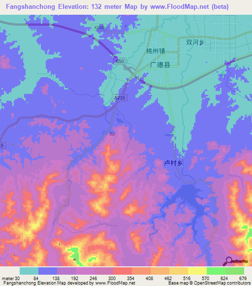 Fangshanchong,China Elevation Map