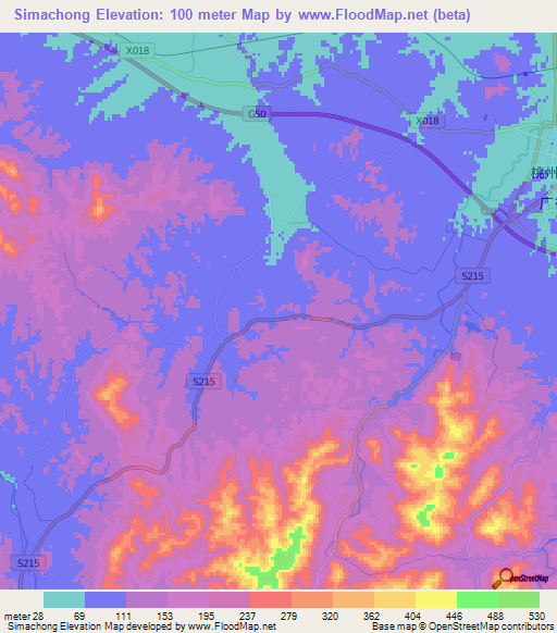 Simachong,China Elevation Map