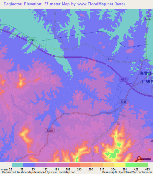 Daqiaotou,China Elevation Map