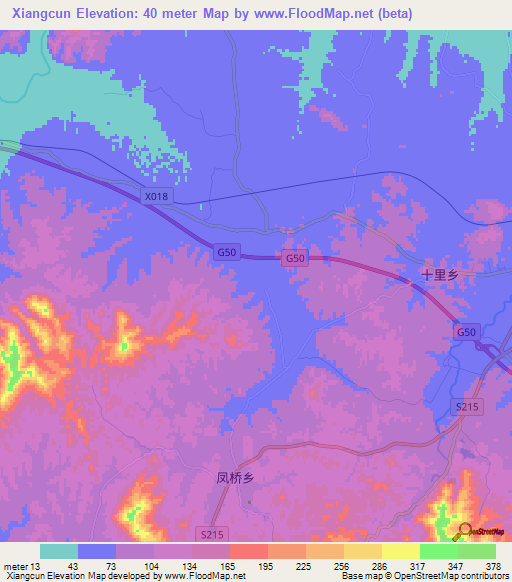 Xiangcun,China Elevation Map