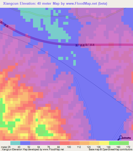 Xiangcun,China Elevation Map