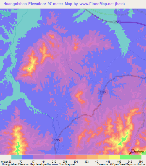 Huangnishan,China Elevation Map