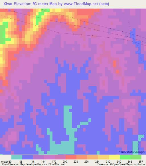 Xiwu,China Elevation Map
