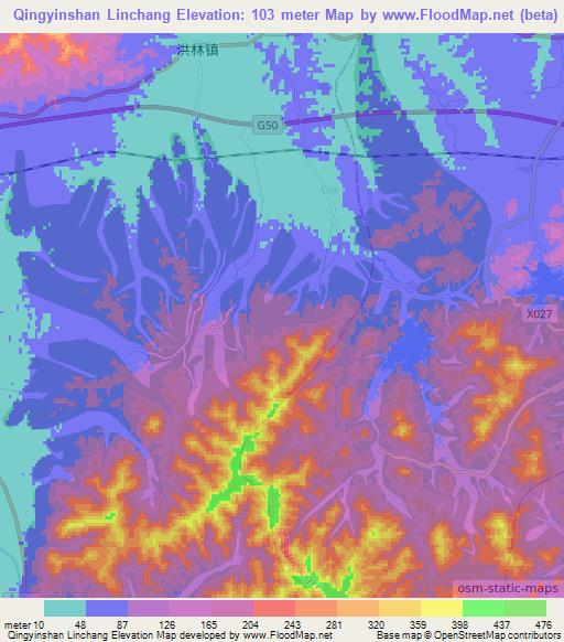Qingyinshan Linchang,China Elevation Map