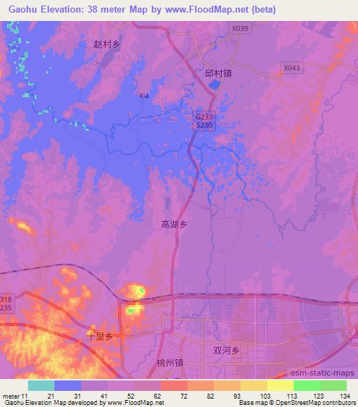 Gaohu,China Elevation Map