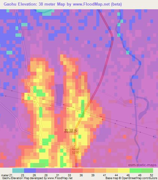 Gaohu,China Elevation Map