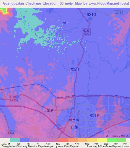 Guangdexian Chachang,China Elevation Map