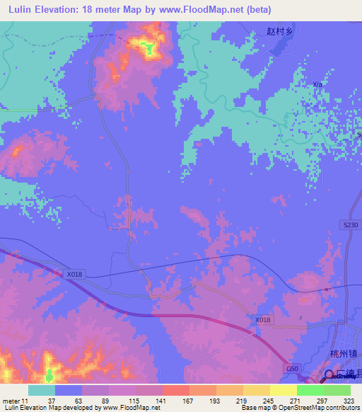 Lulin,China Elevation Map