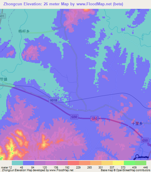 Zhongcun,China Elevation Map