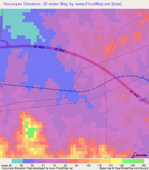 Oucunyan,China Elevation Map