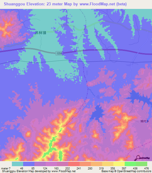 Shuanggou,China Elevation Map