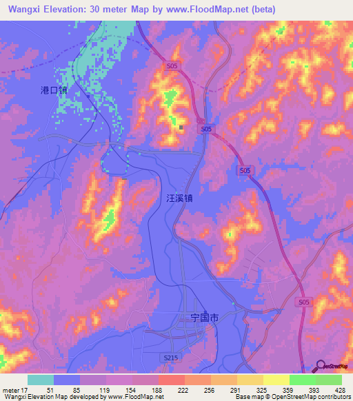 Wangxi,China Elevation Map