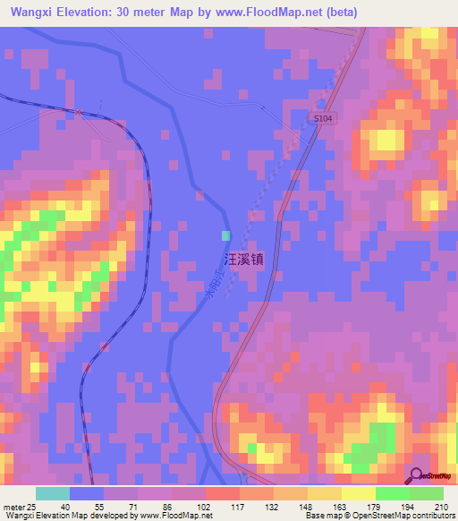 Wangxi,China Elevation Map