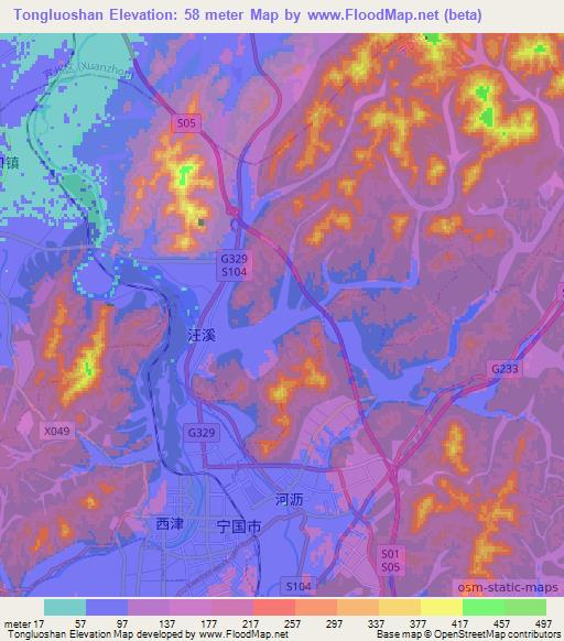 Tongluoshan,China Elevation Map