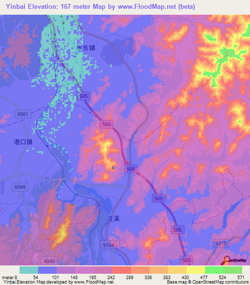 Yinbai,China Elevation Map