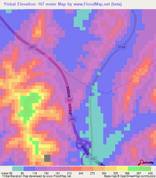 Yinbai,China Elevation Map
