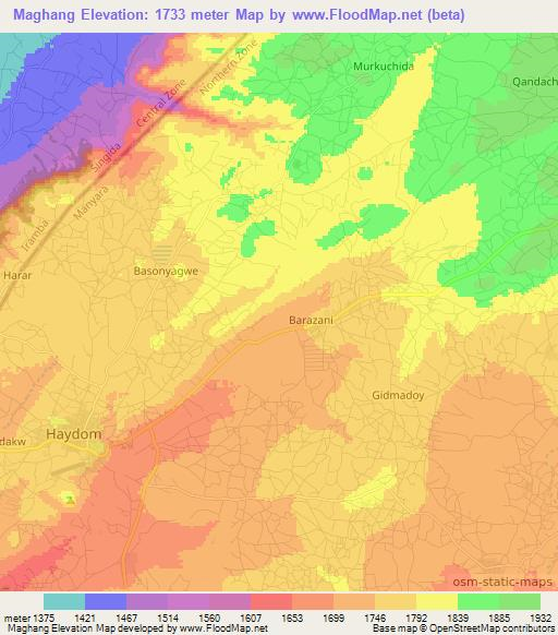 Maghang,Tanzania Elevation Map