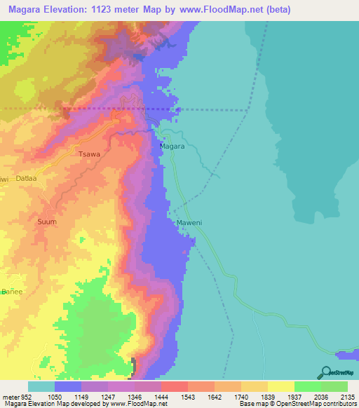 Magara,Tanzania Elevation Map