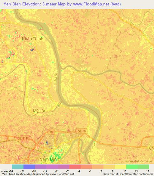 Yen Dien,Vietnam Elevation Map