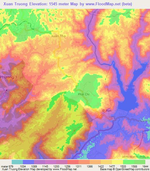 Xuan Truong,Vietnam Elevation Map