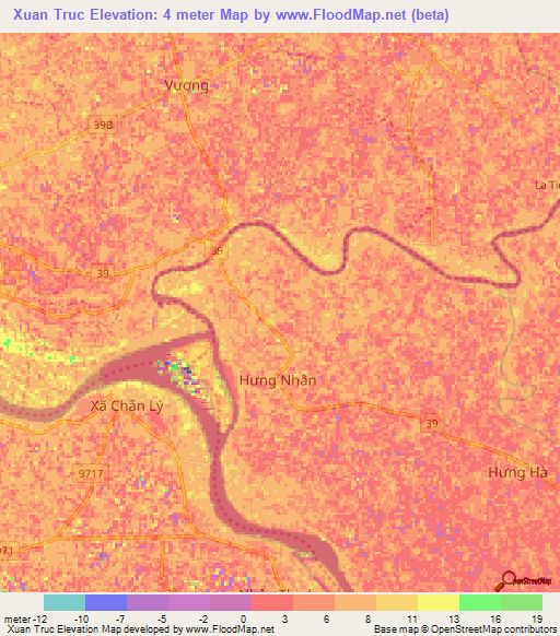 Xuan Truc,Vietnam Elevation Map
